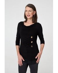 Izabel London - Button Detail Ruched 3/4 Sleeve Top - Lyst