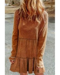 Azura Exchange - Textured Tiered Ruffled Long Sleeve Mini Dress - Lyst
