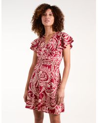 Blue Vanilla - Paisley Wrap Front Ruffle Sleeve Mini Dress - Lyst