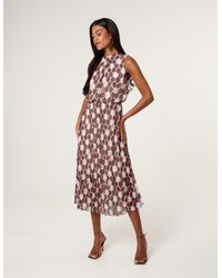 Blue Vanilla - High Neck Geometric Print Pleated Dress - Lyst