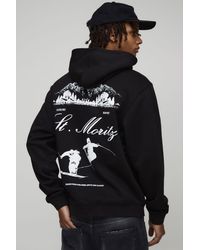 BoohooMAN - Relaxed Fit Mont Blanc Ski Graphic Hoodie Cotton - Lyst