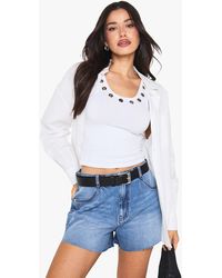 Boohoo - Tall Flippy Wide Leg Denim Short - Lyst