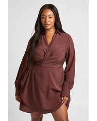 Boohoo - Plus Wrap Front Shirt Dress - Lyst