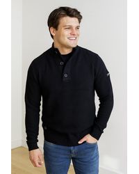Firetrap - Cotton Rich Waffle Knit Funnel Neck Jumper With Buttons - Lyst