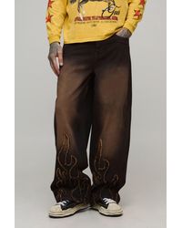 BoohooMAN - Tall Flame Applique Baggy Fit Washed Tinted Jeans - Lyst
