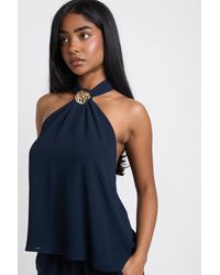 Boohoo - Halterneck Trim Chiffon Top - Lyst