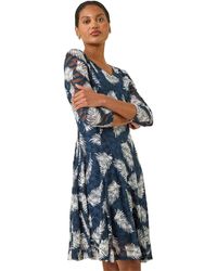 Roman - Leaf Print Lace Stretch Dress - Lyst