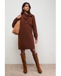 Oasis - Pussy Bow Knitted Mini Dress - Lyst