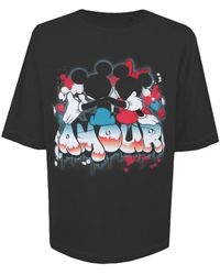 Disney - Ladies Graff Amour Mickey & Minnie Mouse Boxy Crop T-Shirt (Dark) Cotton - Lyst