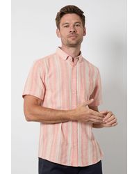MAINE - Textured Stripes Short Sleeve Button Down Shirt Cotton - Lyst