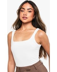 Boohoo - Square Neck Slinky Double Layer Bodysuit - Lyst