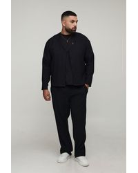 BoohooMAN - Plus Pleated Oversized Boxy Collarless Shirt - Lyst