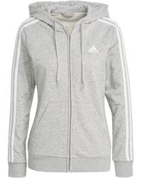 adidas - Essentials French Terry 3-Stripes Full-Zip Hoodie - Lyst