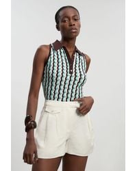 Karen Millen - Knit Contrast Collar Pointelle Sleeveless Midi Top - Lyst