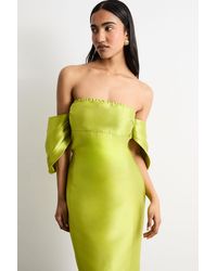 Warehouse - Structured Puff Sleeve Bardot Midi Dress - Lyst