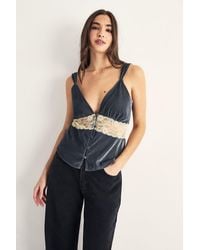 Nasty Gal - Velvet Lace Insert Button Detail Cami Top - Lyst