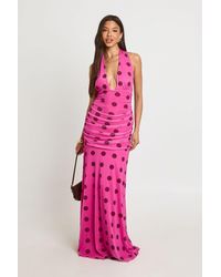 Boohoo - Tonal Polka Dot Ruched Waist Maxi Dress - Lyst