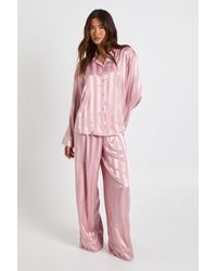 Boohoo - Jacquard Satin Oversized Long Sleeve Shirt & Trouser Pyjama Set - Lyst