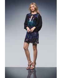 Oasis - Multi Sequin Keyhole Balloon Sleeve Mini Dress - Lyst