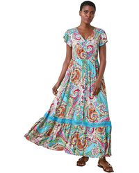 Roman - Paisley Print Shirred Waist Maxi Dress - Lyst