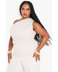 Boohoo - Plus One Shoulder Linen Stripe Top - Lyst