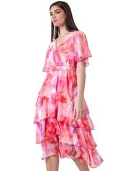 Ariella - Abstract Print Chiffon Tiered Midi Dress - Lyst
