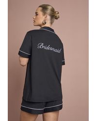 Boohoo - Bridal 'Bridesmaid' Jersey Embroidered Short Sleeve Shirt & Pyjama Set - Lyst