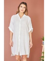 Yumi' - Linen Relaxed Fit Longline Shirt - Lyst