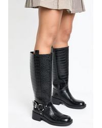 Boohoo - Chunky Square Toe Knee High Boots - Lyst