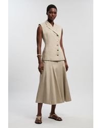 Karen Millen - Tailored Linen Button Front Full Midi Skirt - Lyst