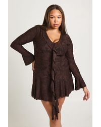 Boohoo - Plus Burnout Floral Ruffle Front Mini Dress - Lyst