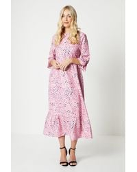 Wallis - Petite Animal Print Trumpet Sleeve Midi Dress - Lyst