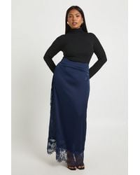 Boohoo - Plus Satin Lace Trim Midaxi Skirt - Lyst