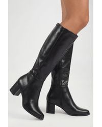 Boohoo - Low Block Heel Stretch Knee High Boots - Lyst