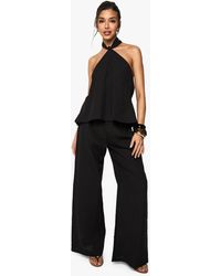 Boohoo - Linen Look Halterneck Swing Top And Wide Leg Pants Co-Ord - Lyst