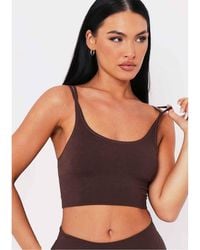 Missy Empire - Missy Empire Ribbed Scoop Neck Double Strap Crop Top - Lyst