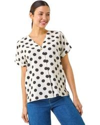 Roman - Spotted Pleat Front V-Neck Top - Lyst