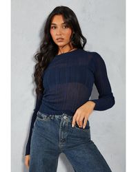 MissPap - Sheer Knitted Ribbed Long Sleeve Top - Lyst