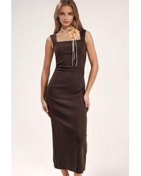 Hiccup - Square Collar Bodycon Midi Dress With Slit - Lyst