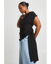 Boohoo - Plus Slash Neck Drape Side Top - Lyst