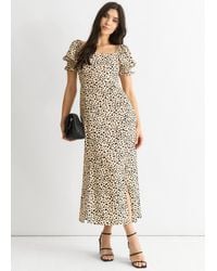 Gini London - Animal Printed Split Viscose Midi Dress - Lyst