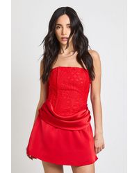 Boohoo - Textured Sheer Floral Lace Corset Drape Mini Dress - Lyst
