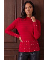 Roman - Studded Peplum Knit Top - Lyst