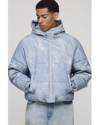BoohooMAN - Oversized Boxy Fit Denim Look Pu Hooded Puffer Jacket - Lyst