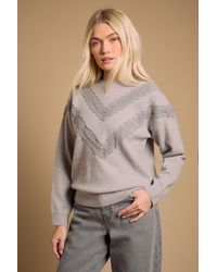 Oasis - Lace Trim Crew Neck Jumper - Lyst