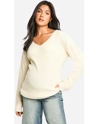 Boohoo - Maternity Knitted V Neck Sweater - Lyst