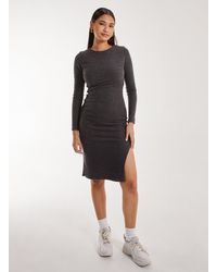 Pink Vanilla - Soft Brushed Rib Long Sleeve Midi Dress - Lyst