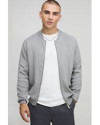 BoohooMAN - Regular Fit Smart Knitted Bomber Jacket - Lyst