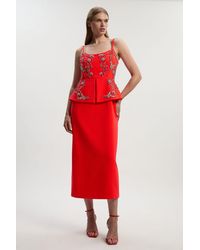 Karen Millen - Crystal Embellished Peplum Bandeau Pencil Midi Dress - Lyst