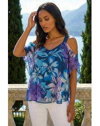 Roman - Floral Cold Shoulder Overlay Top - Lyst